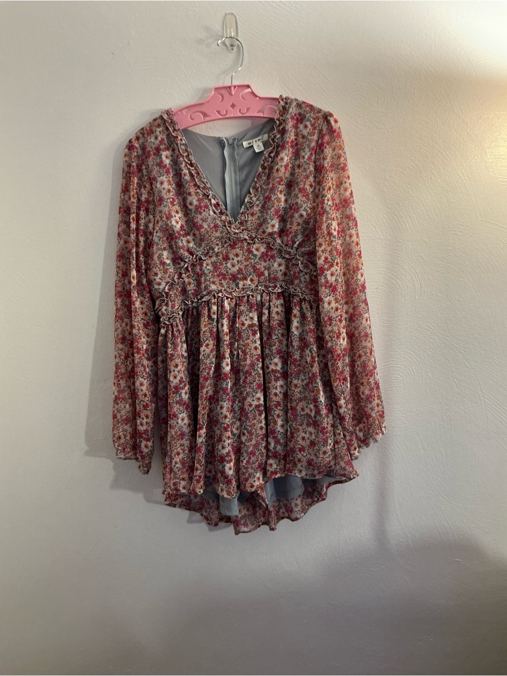 Mi Ami Floral Pink Long-Sleeve Romper Size Medium